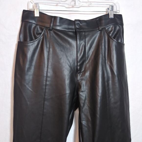 Zara Faux Leather Straight Leg Pant Ankle Zipper High Rise Festival Edgy Size XL - Picture 2 of 11